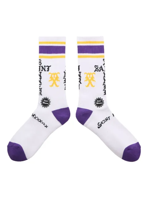 SAINT MXXXXXX striped logo socks