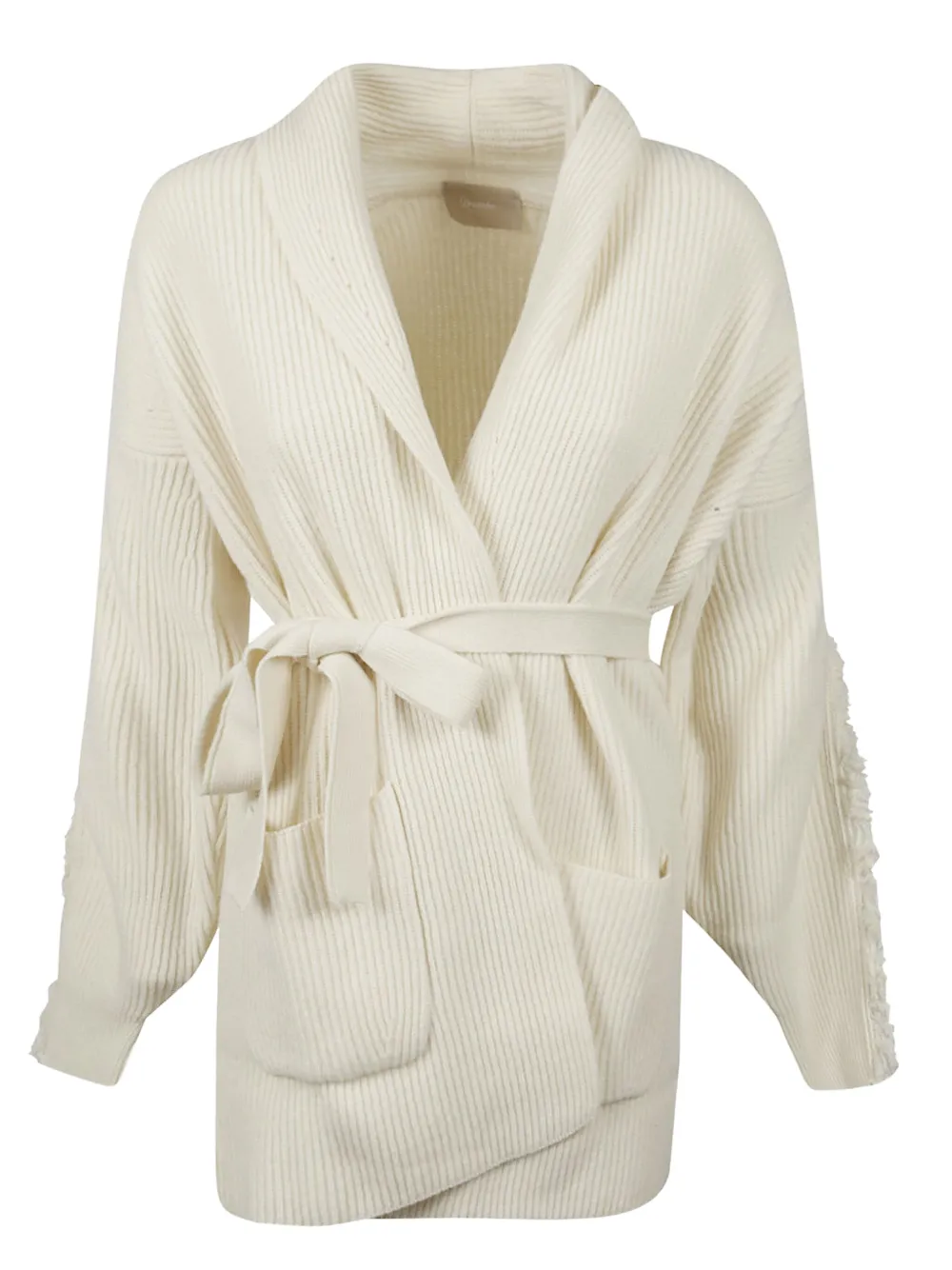 Drumohr Fringed Belted Cardigan In Neutral