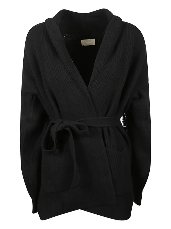 Drumohr Hooded Belted Cardigan in Black