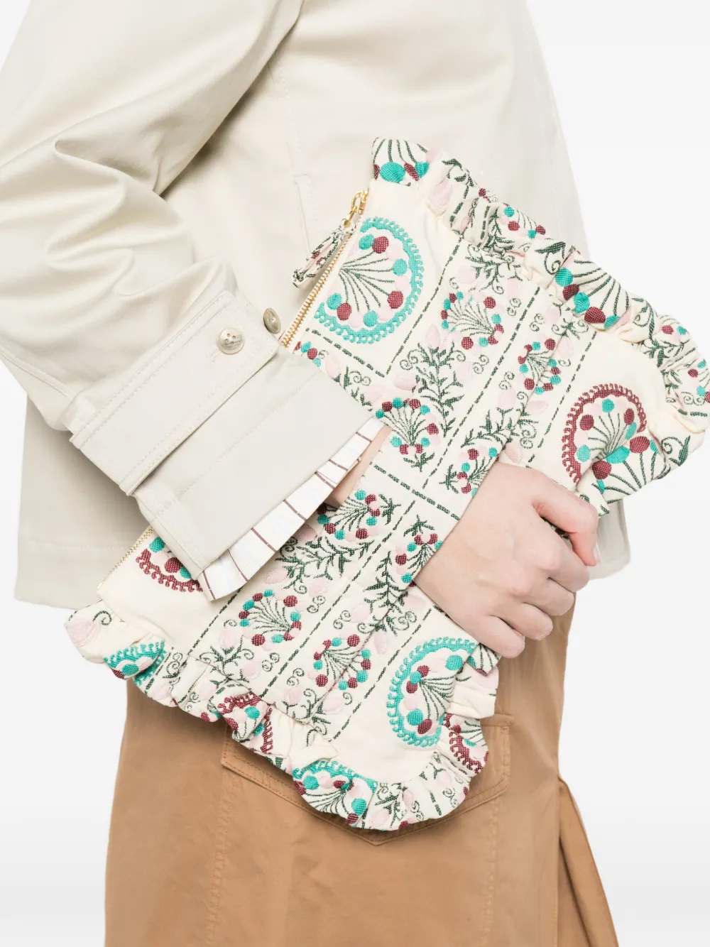 La DoubleJ Florette Tiles clutch met jacquard Beige