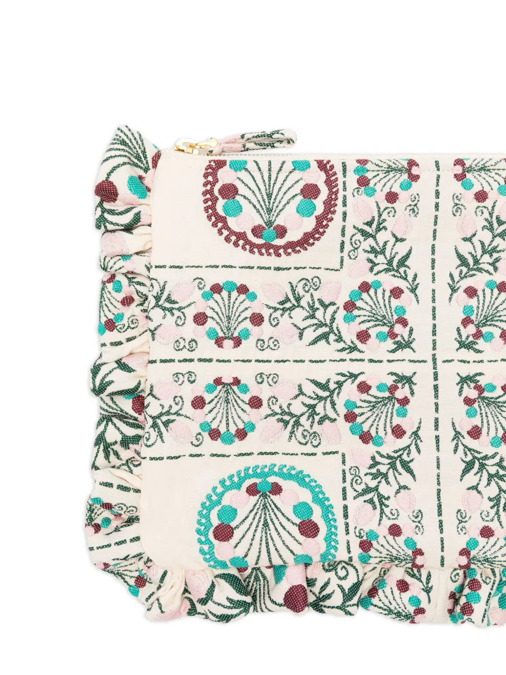 La DoubleJ Florette Tiles clutch met jacquard Beige