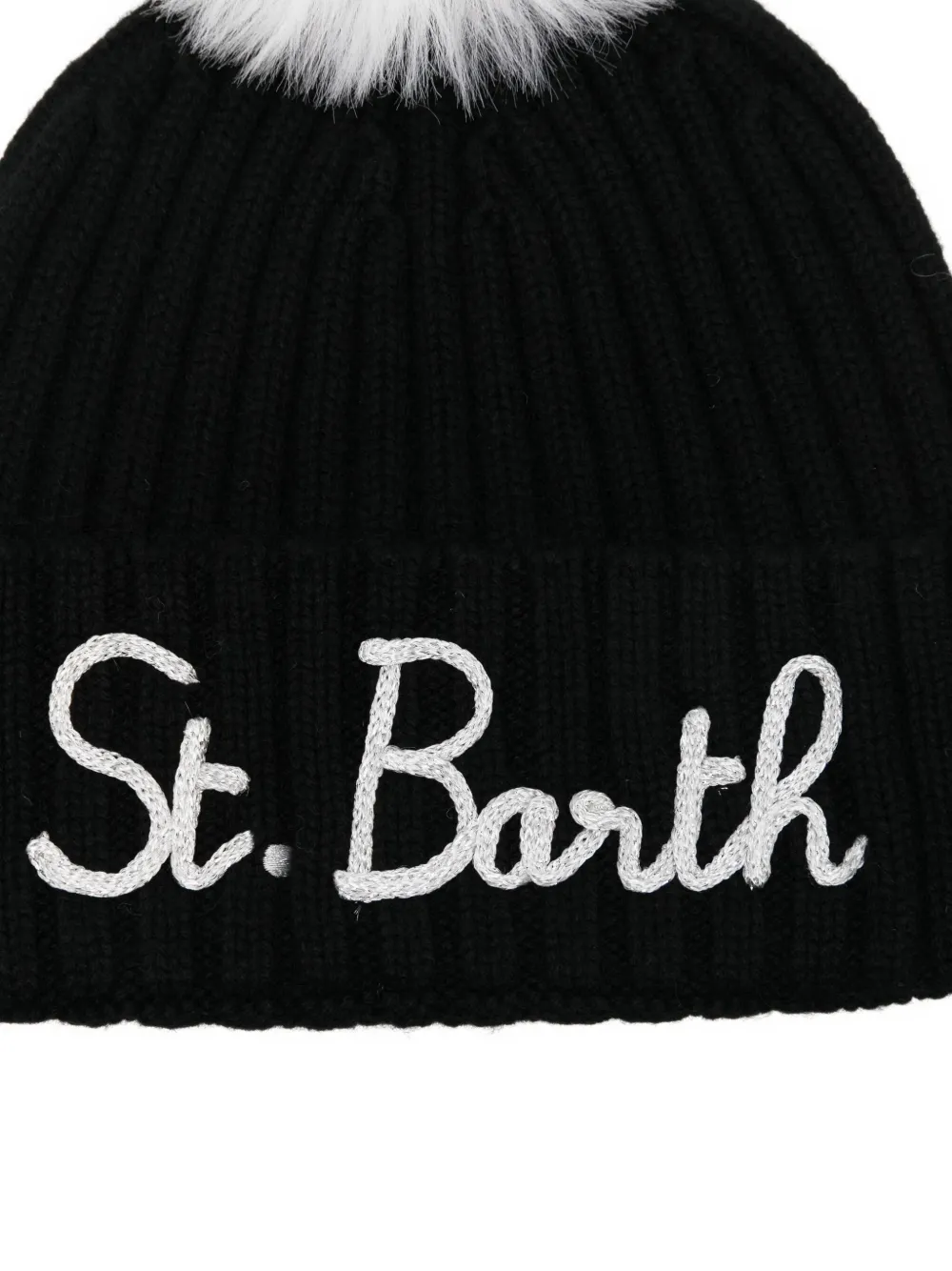 Mc2 Saint Barth Pompom Embroidered Hat In Black