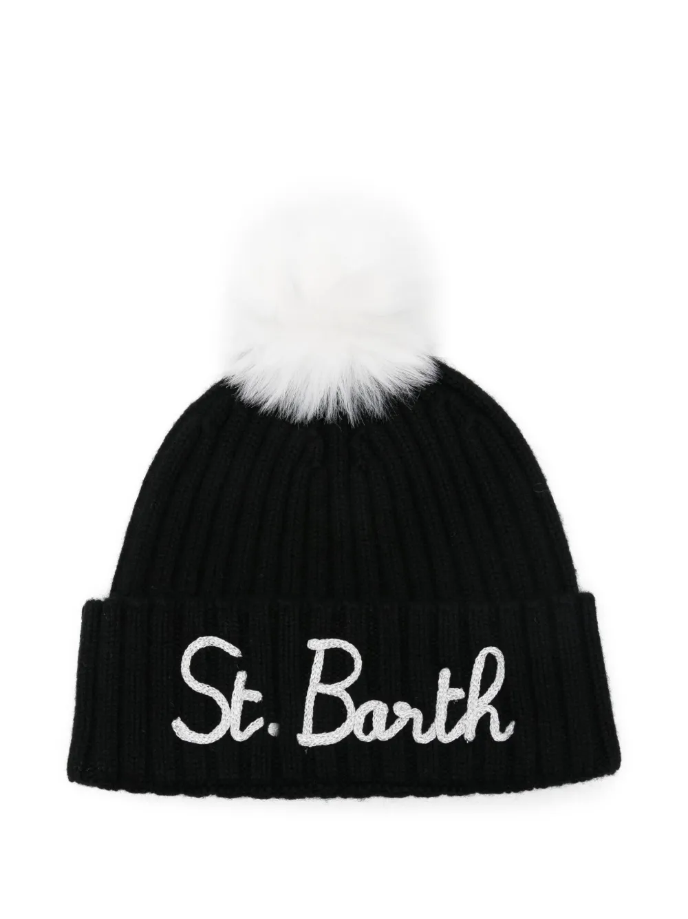 Mc2 Saint Barth Pompom Embroidered Hat In Black