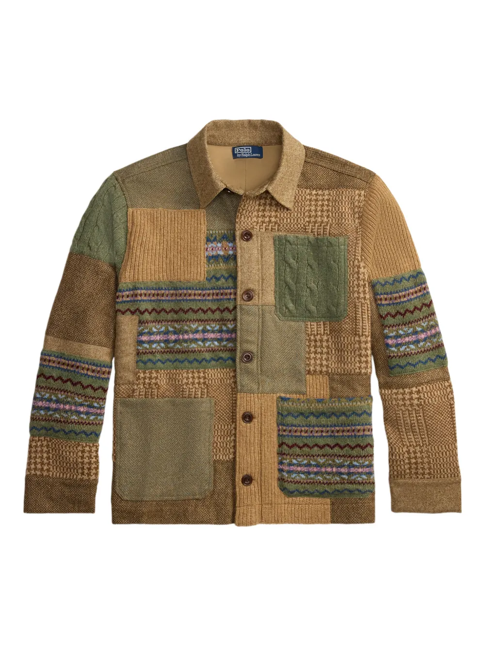 Polo Ralph Lauren patchwork collared cardigan - Marrone