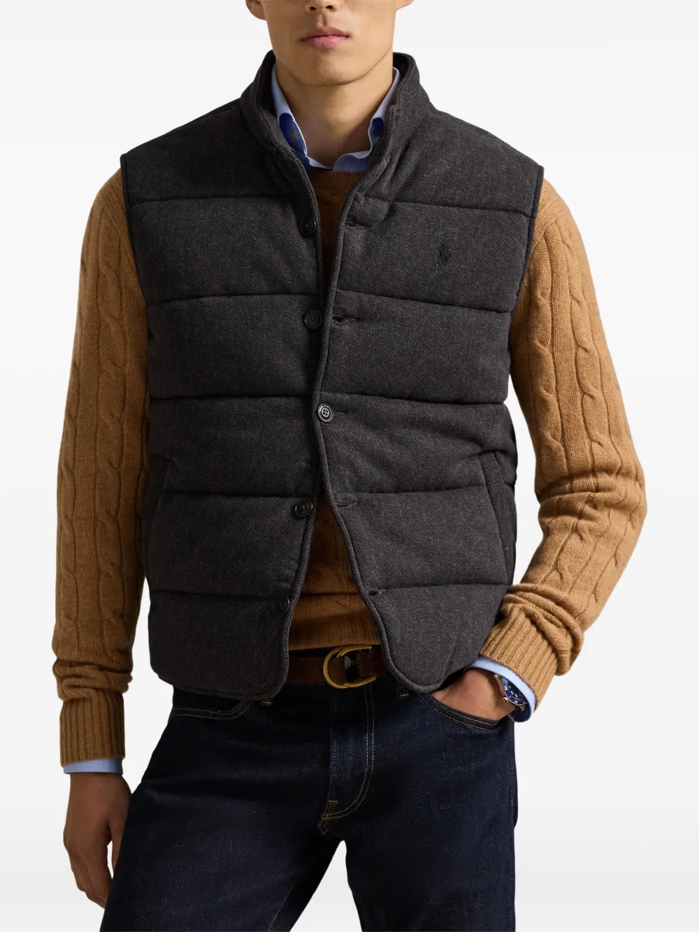 Polo Ralph Lauren Herringbone-pattern Gilet In Brown