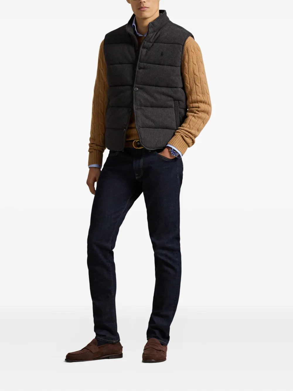 Polo Ralph Lauren Herringbone-pattern Gilet In Brown