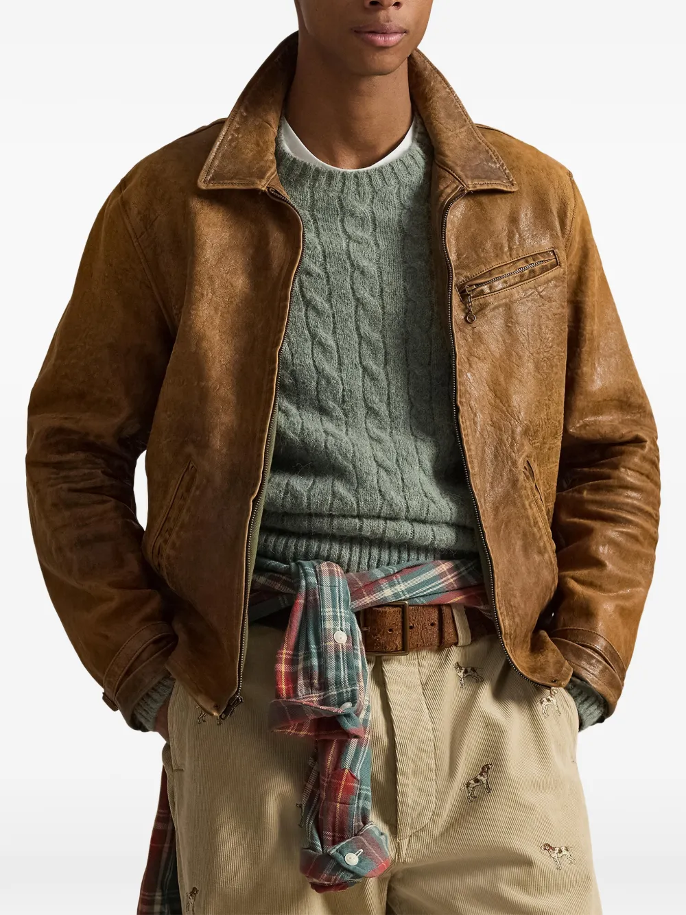 Polo Ralph Lauren Leren bomberjack met rits Bruin