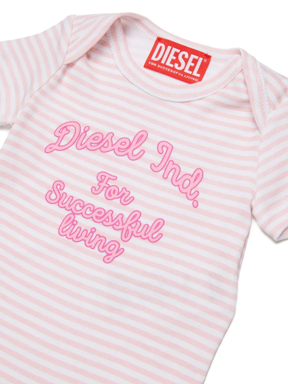 Diesel Kids Gestreepte romper met logoprint Roze