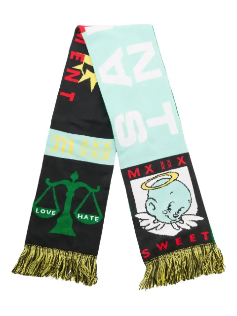 SAINT MXXXXXX fringe graphic scarf