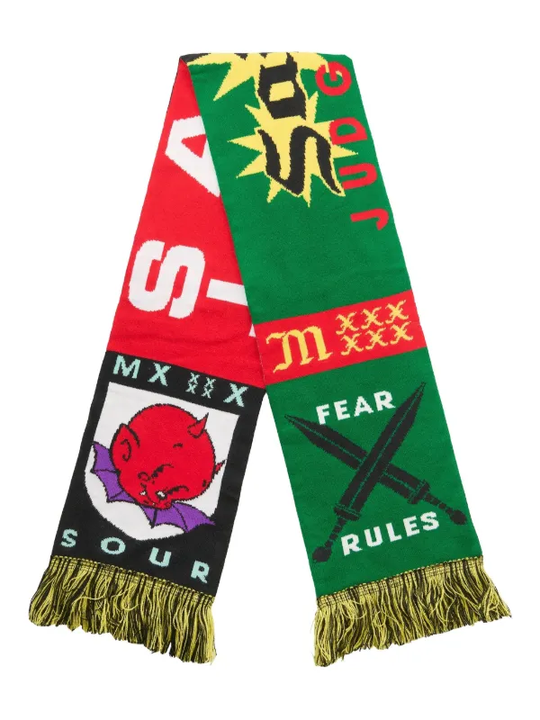SAINT MXXXXXX Fringe Graphic Scarf | Black | FARFETCH