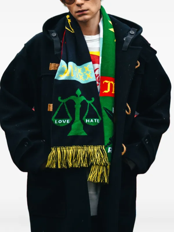 SAINT MXXXXXX Fringe Graphic Scarf | Black | FARFETCH
