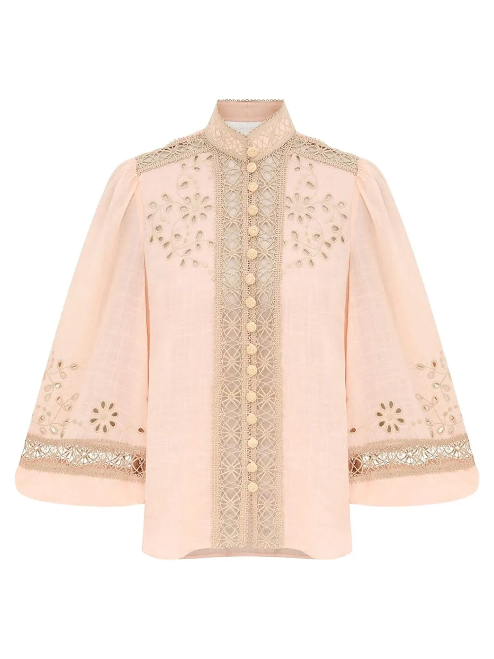 Zimmermann Floral-embroidered Button Shirt In Pink