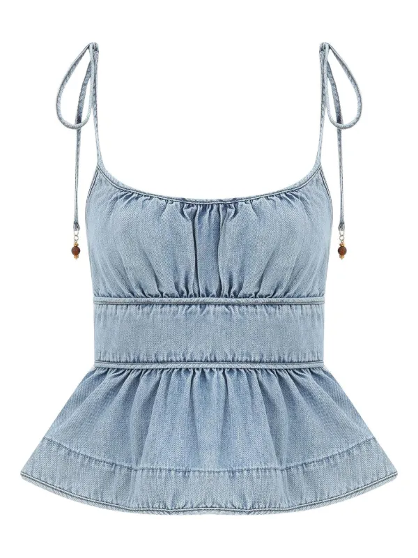 Zimmermann Wanderlust Ruffled Denim Cami in Blue