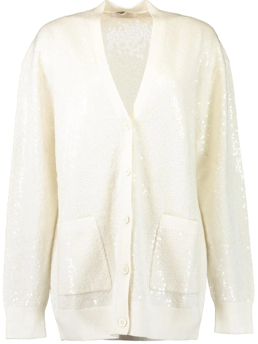 Michael Kors Sequin Pocket Cardigan In White