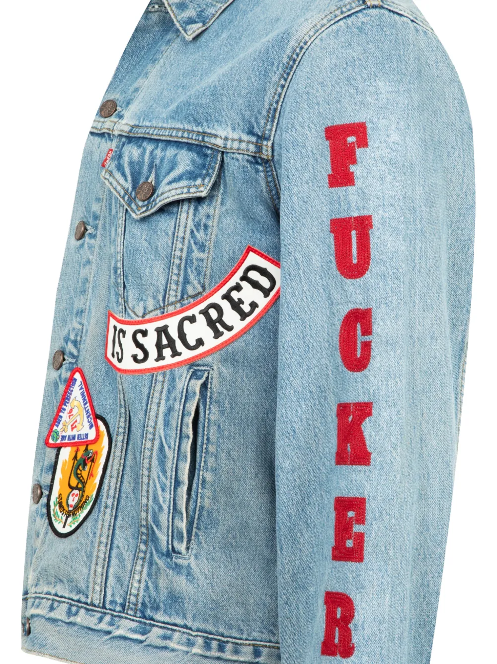 Better With Age Clark Patchwork Denim Jacket In Blue