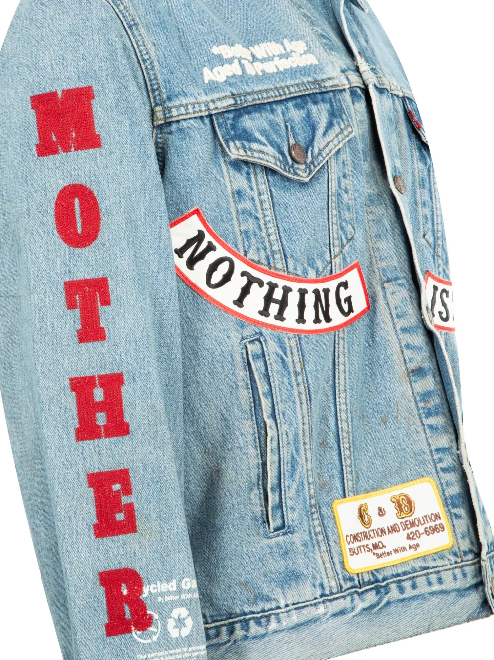 Better With Age Clark Patchwork Denim Jacket In Blue