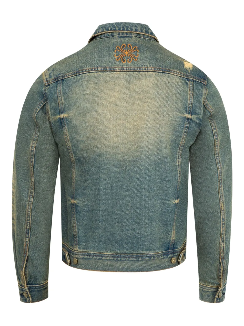 Midnight Rodeo Distressed Vintage Wash Denim Trucker Jacket In Blue