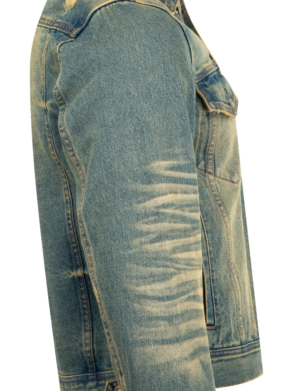 Midnight Rodeo Distressed Vintage Wash Denim Trucker Jacket In Blue