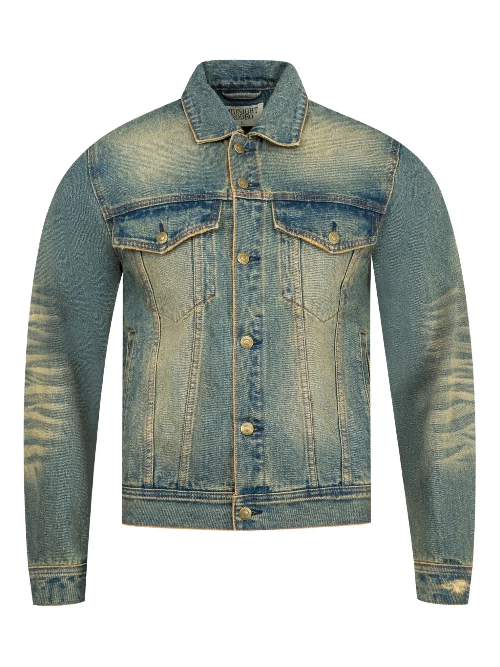 Midnight Rodeo Distressed Vintage Wash Denim Trucker Jacket In Blue