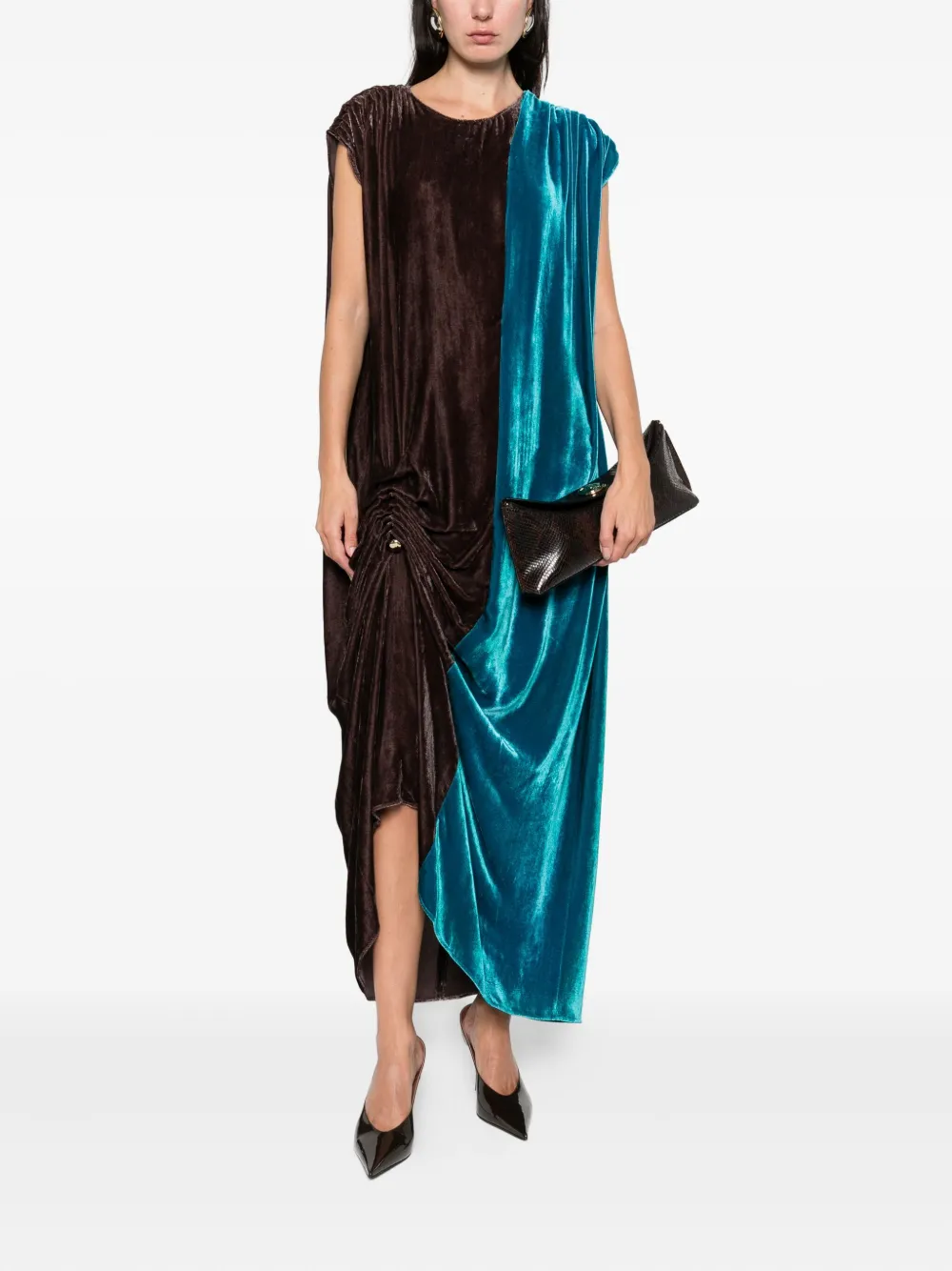 Rochas Gesmockte gedrapeerde maxi-jurk - Blauw