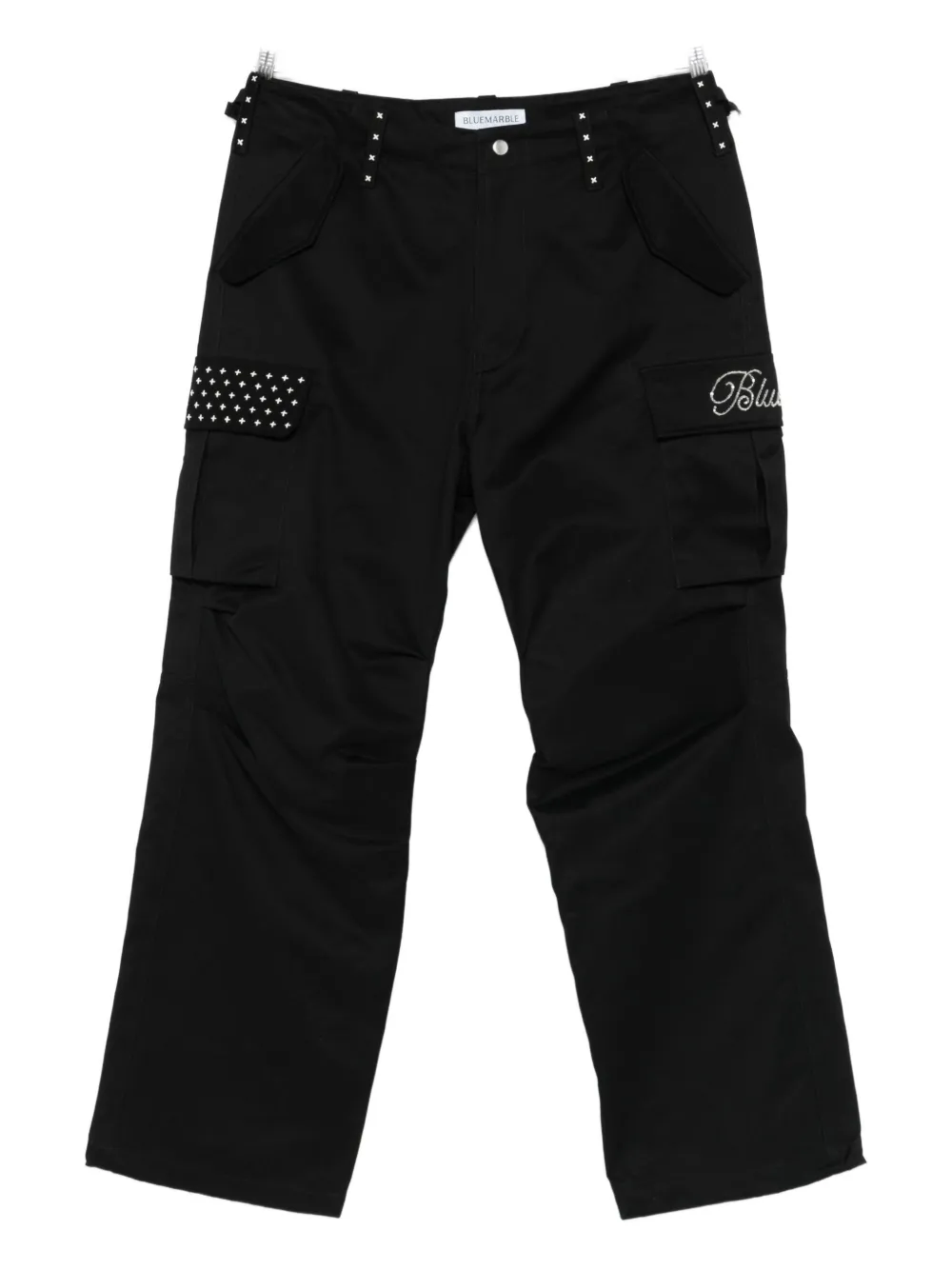 Bluemarble Embroidered Cargo Trousers In Black