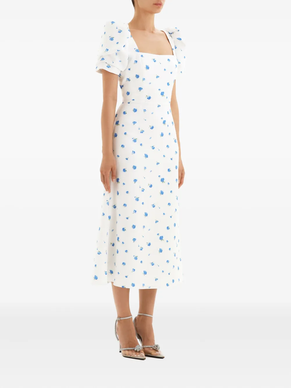 Post Meridiem Square Neck Floral Dress In White