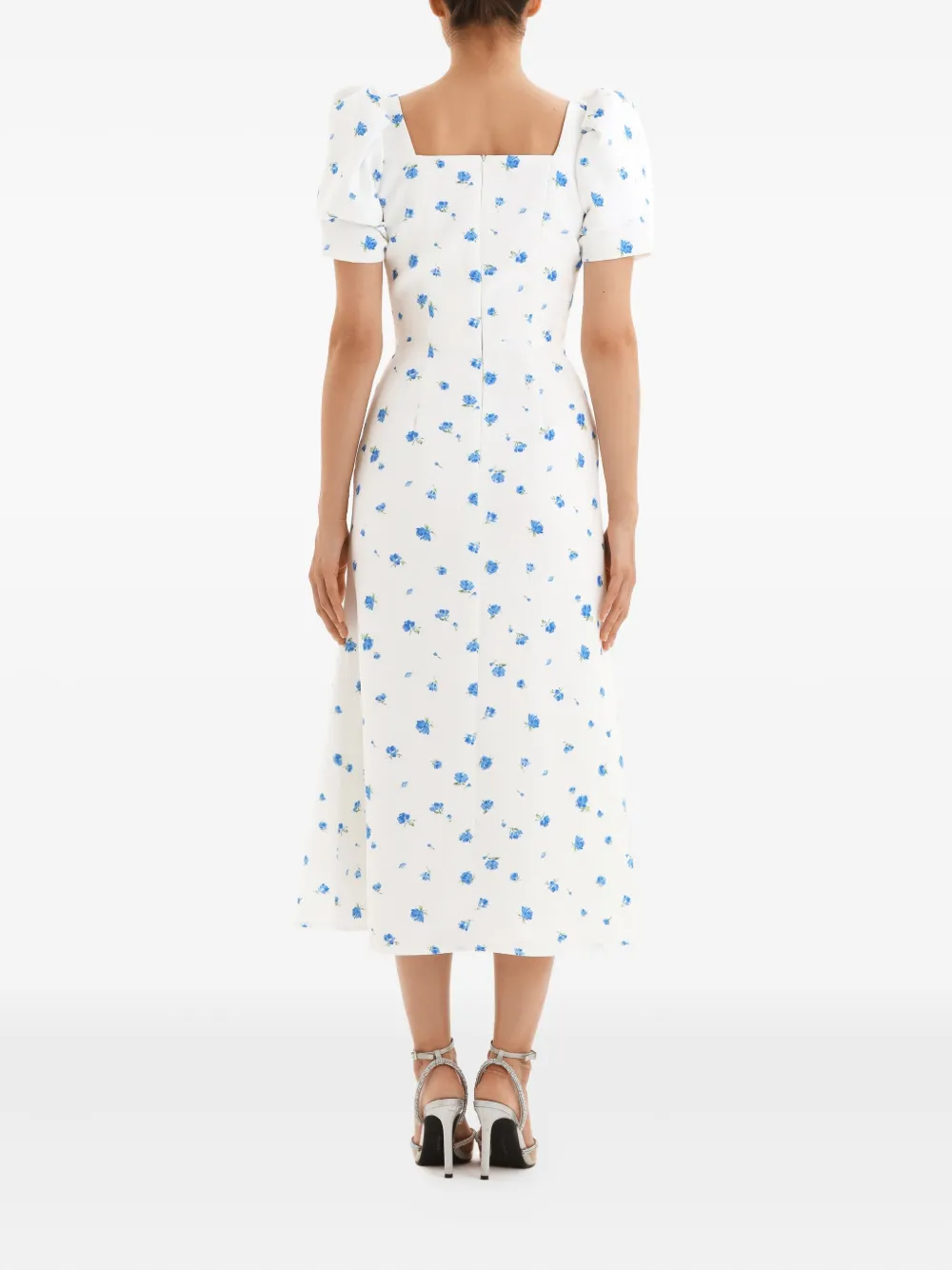 Post Meridiem Square Neck Floral Dress In White