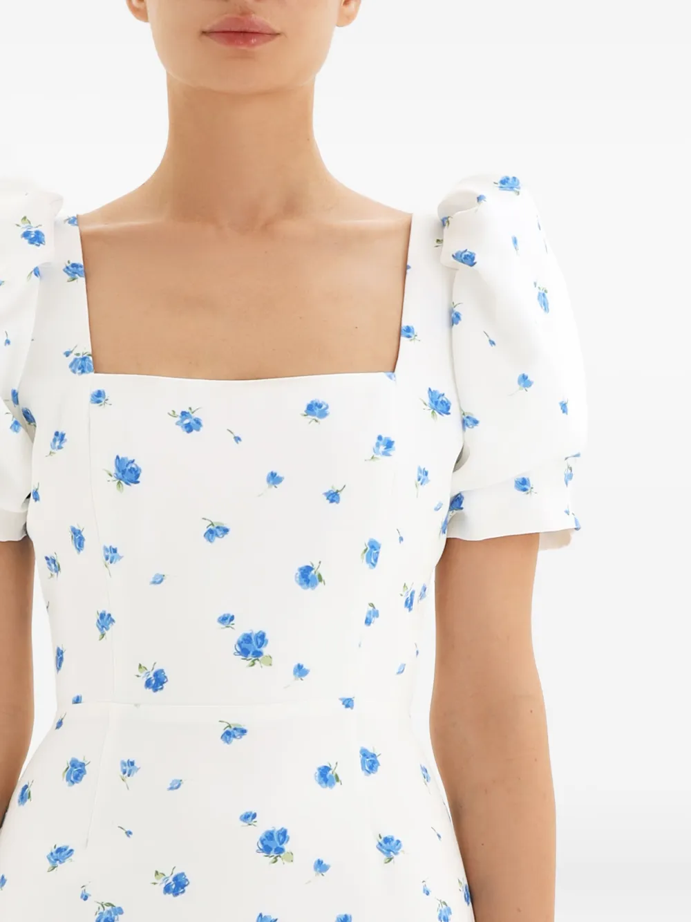 Post Meridiem Square Neck Floral Dress In White