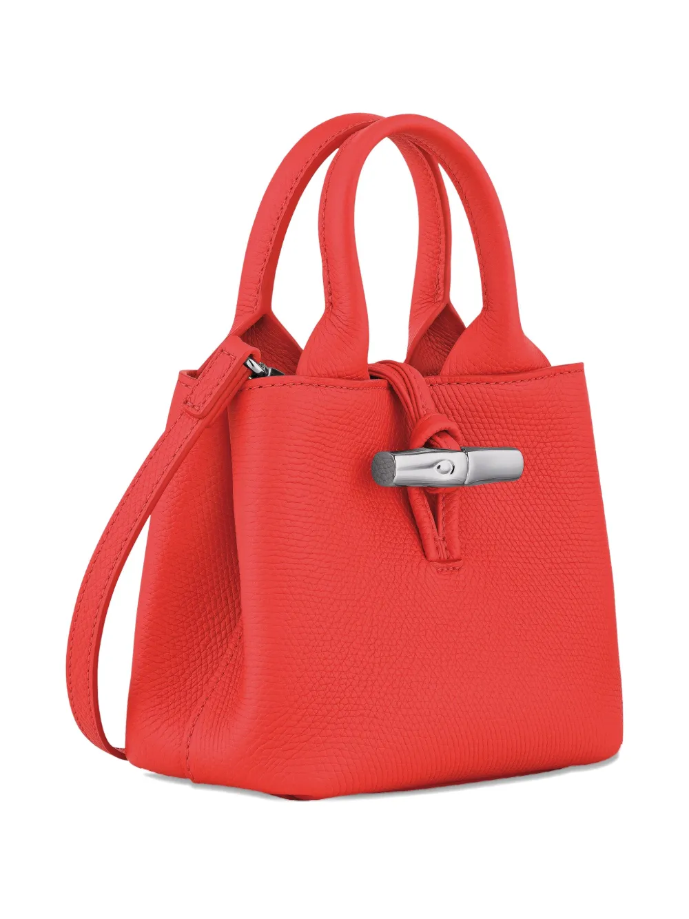 Longchamp Mini Le Roseau Grained-leather Tote Bag In Red