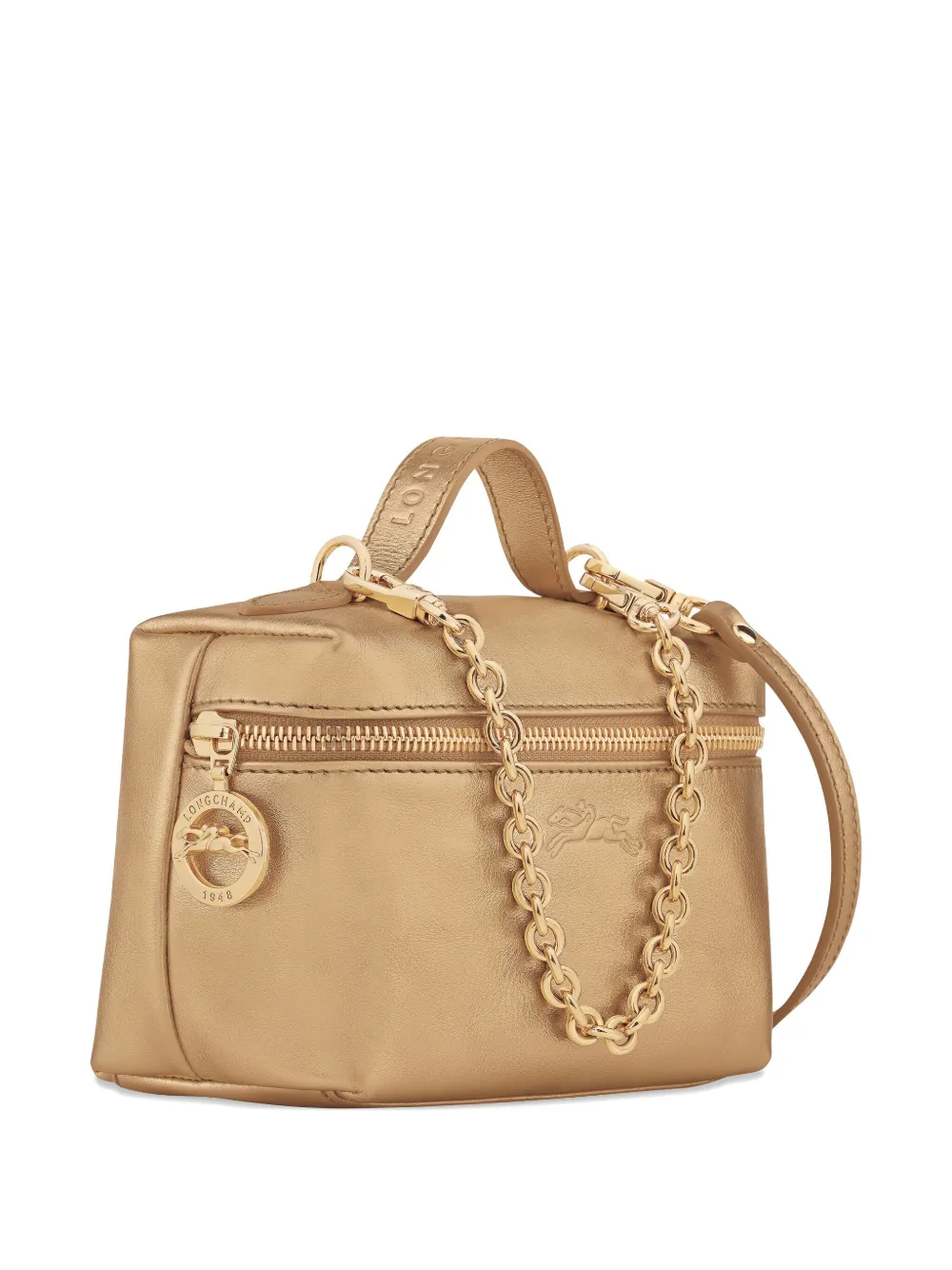 Longchamp Extra Small Le Pliage Xtra Gold Leather Crossbody Bag In Gold
