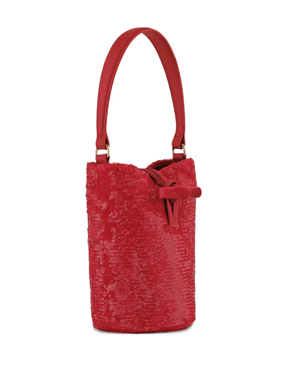 Longchamp Mini Le Roseau Sequin-embellished Bucket Bag In Red