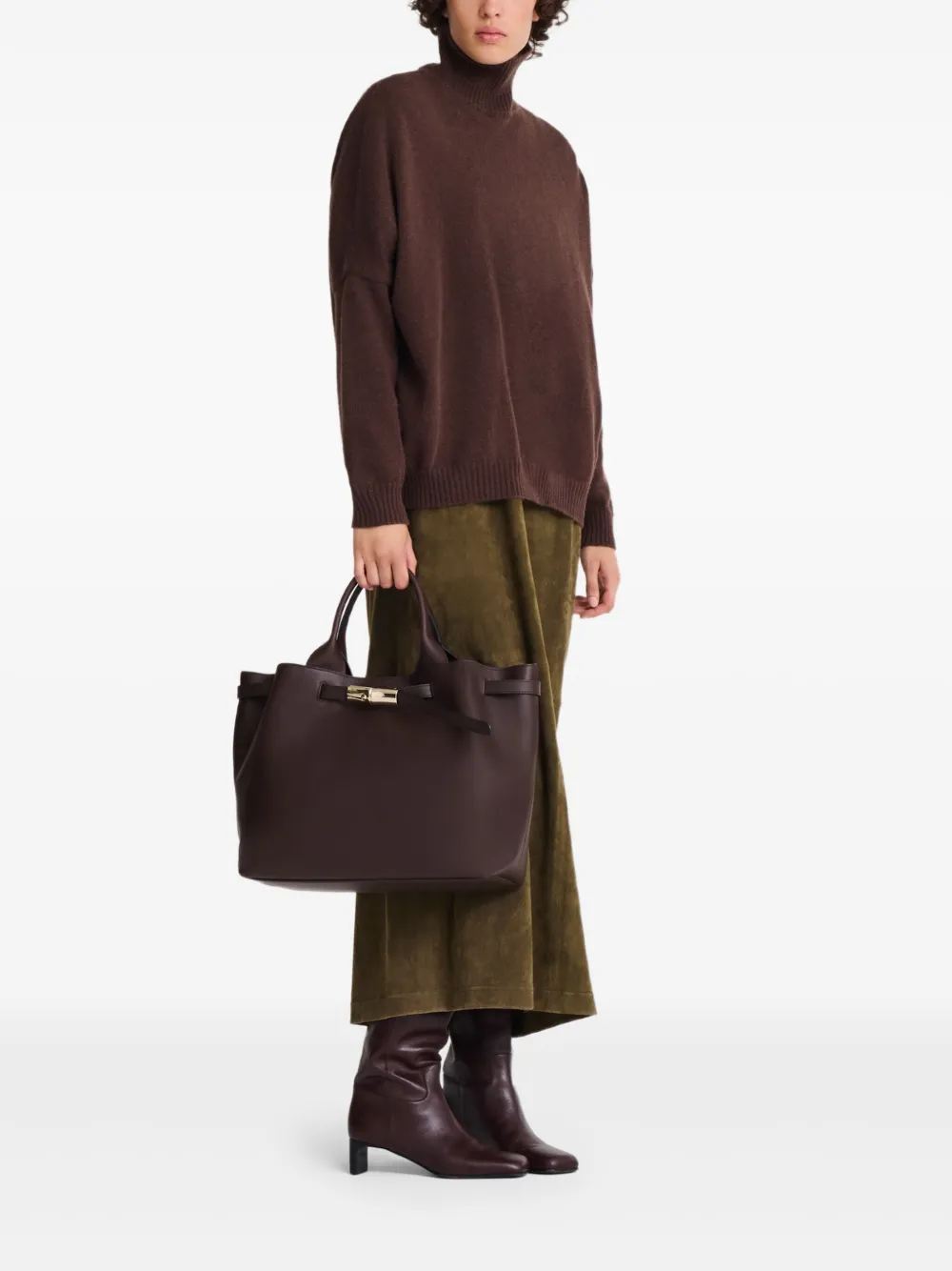 Longchamp Le Roseau grote shopper - Bruin