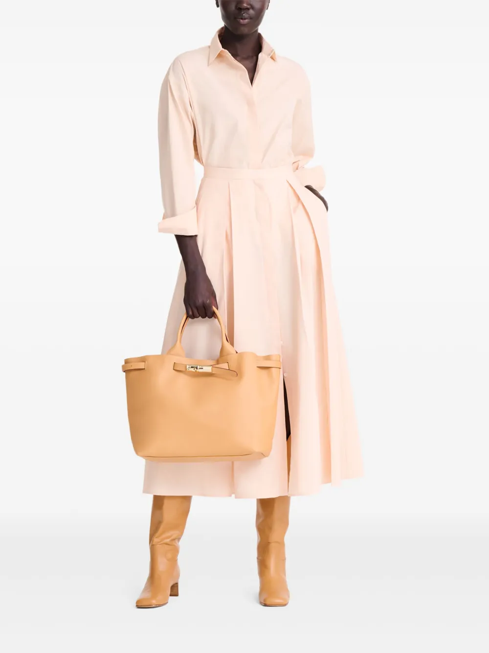 Longchamp Le Roseau L leren shopper - Bruin