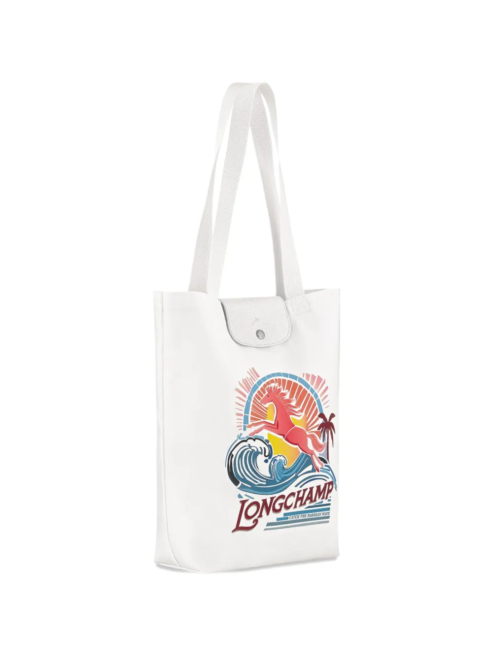 Longchamp Borsa tote M Le Pliage con stampa grafica - Bianco