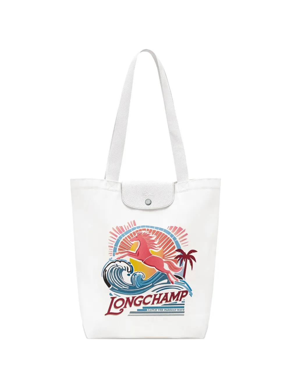 Longchamp Borsa tote M Le Pliage con stampa grafica - Bianco