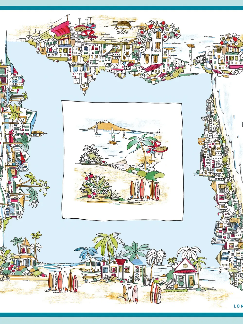 Longchamp Vivement l'Et&eacute; zijden sjaal - Blauw