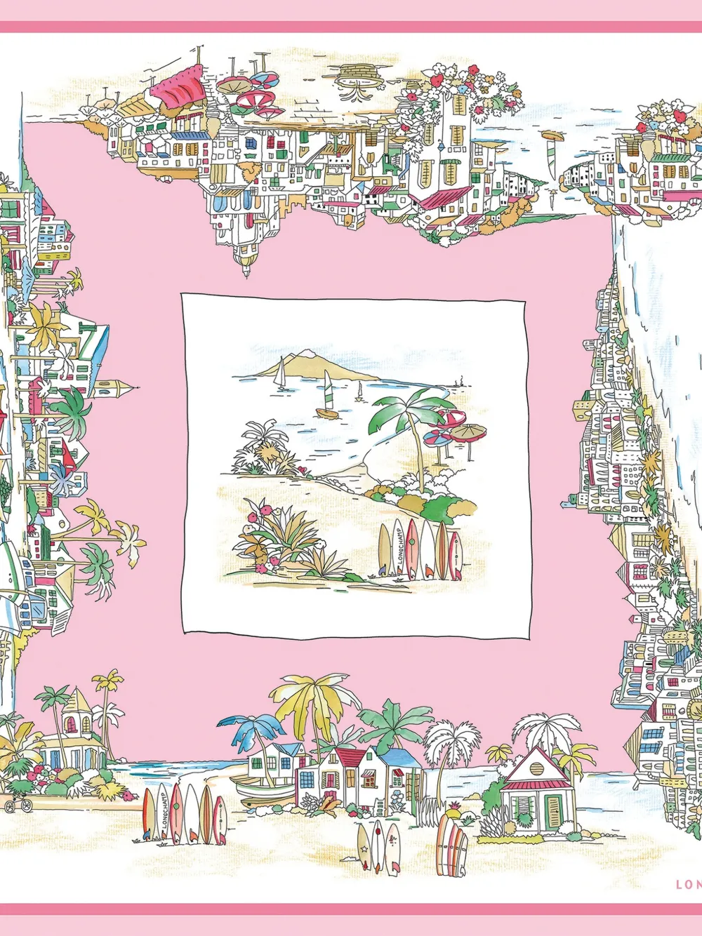 Longchamp Vivement l'Et&eacute; zijden sjaal - Roze