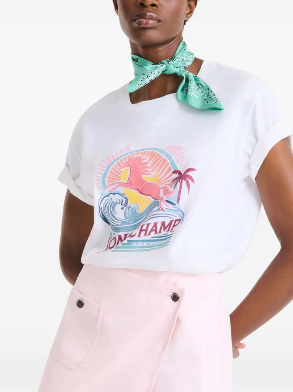 Longchamp Foulard French Bandana in seta - Verde