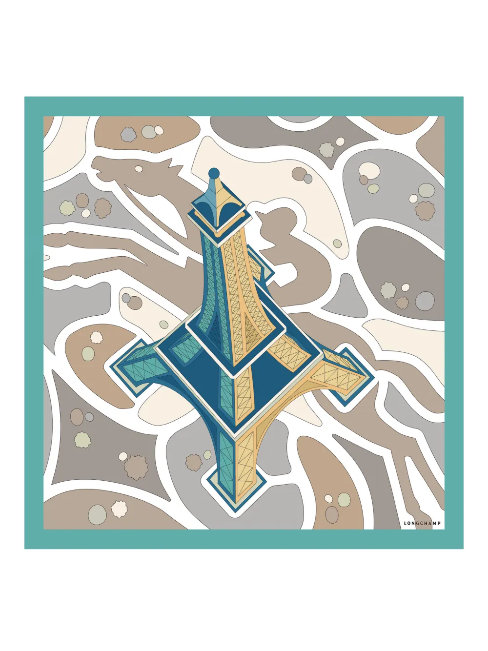 Longchamp Equestrian Tower Silk Scarf In Blue