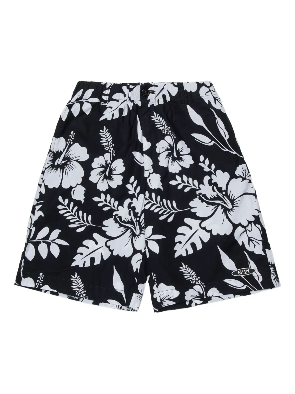 Nº21 Kids Shorts a fiori - Nero