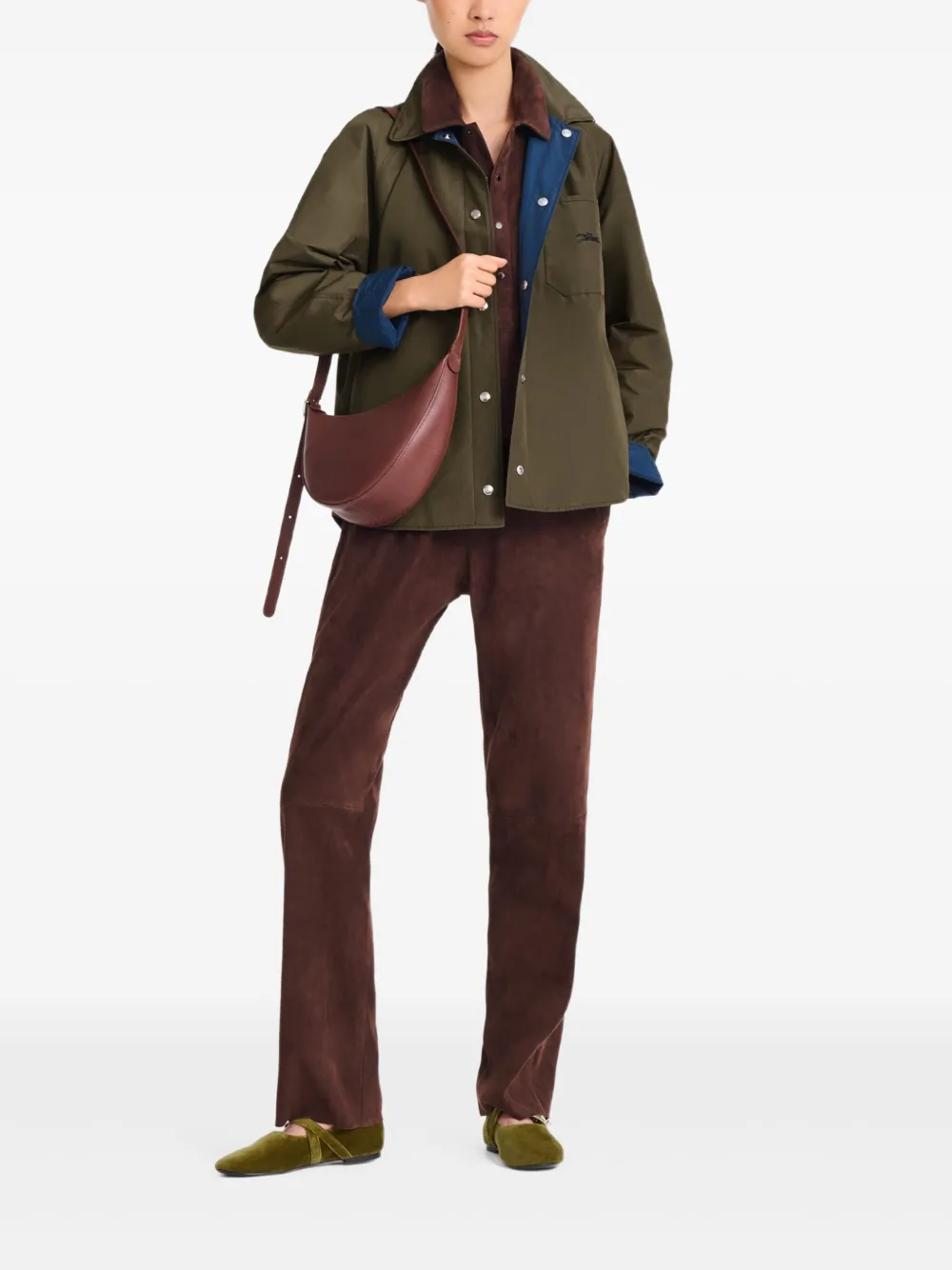 Longchamp Le Foulonné 粒面皮质小号斜挎包 In Brown