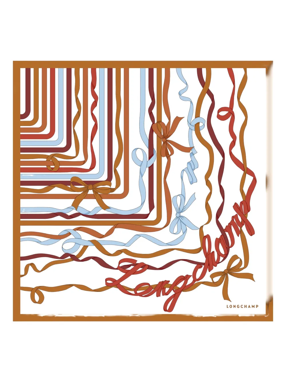 Longchamp Bow Print Silk Scarf In Brown