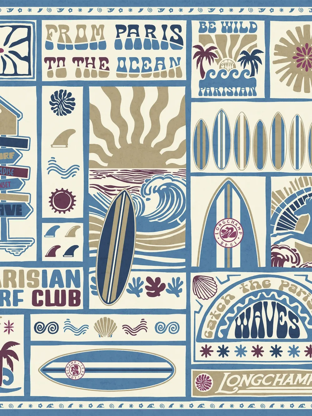  Longchamp Parisian Surf Club Scarf - Blue 