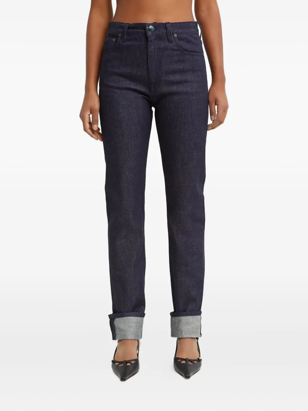 Victoria Beckham Five-pocket Leather-patch Trousers In Blue