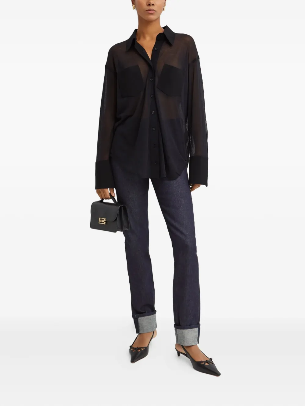 Victoria Beckham Five-pocket Leather-patch Trousers In Blue