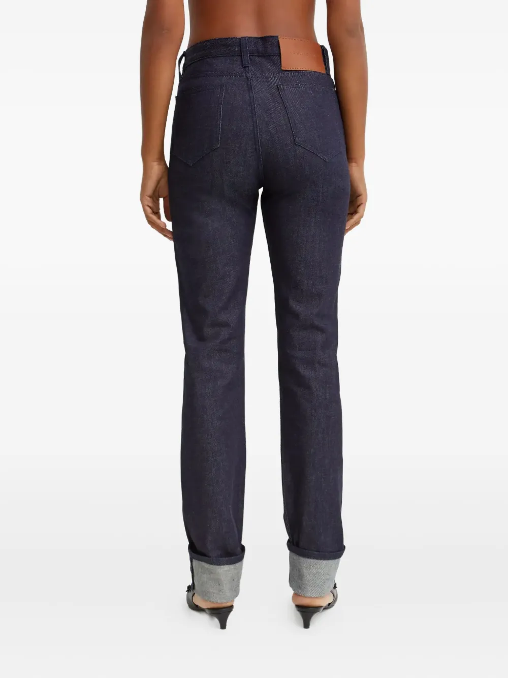 Victoria Beckham Five-pocket Leather-patch Trousers In Blue