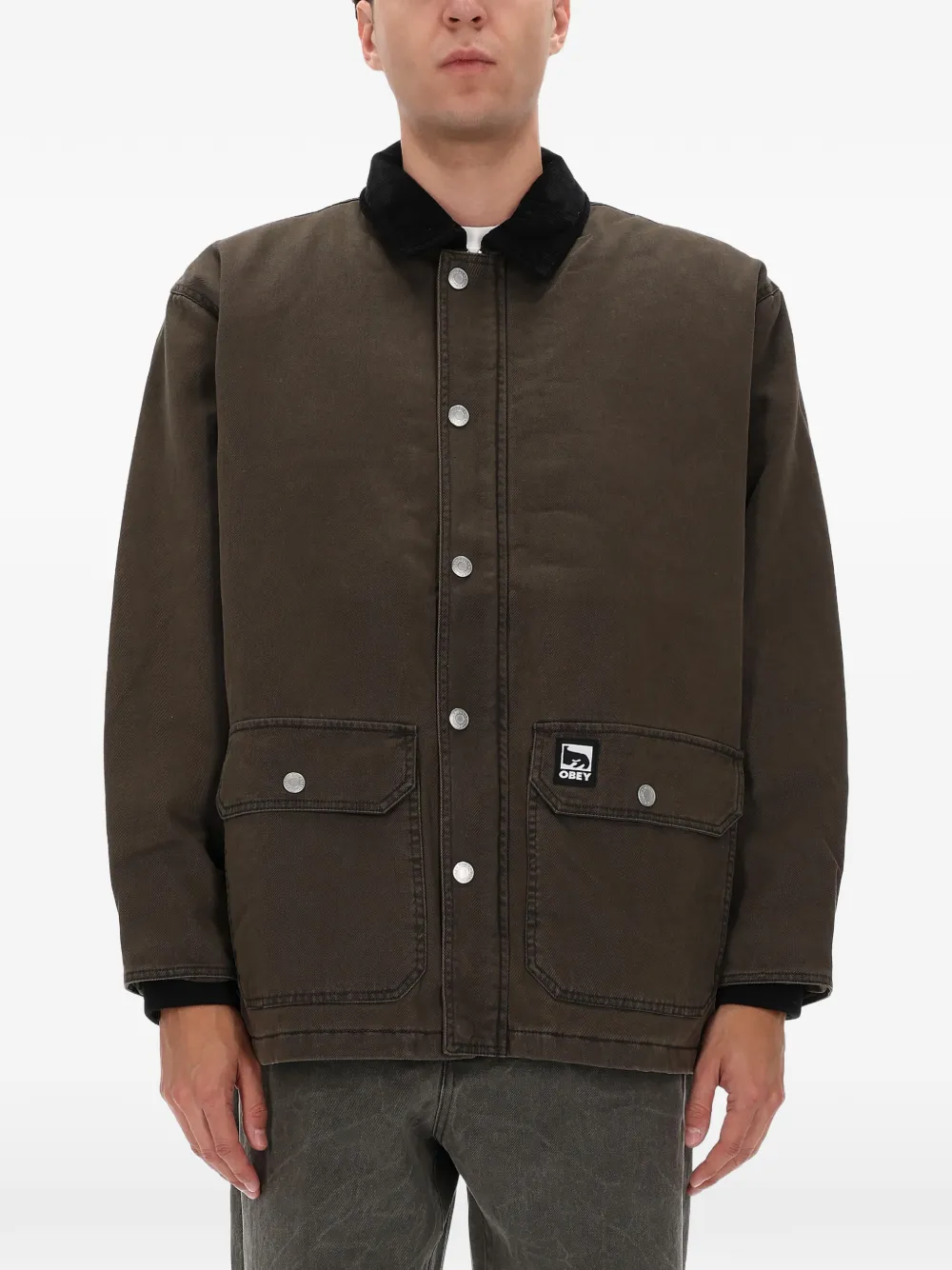 Obey corduroy-collar logo-patch jacket - Grün