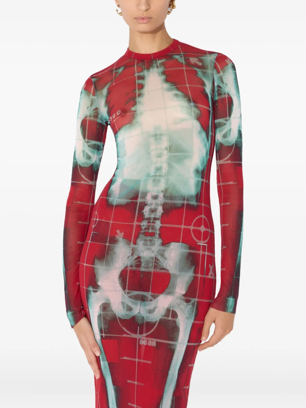 Jean Paul Gaultier Squeletor mesh maxi-jurk Rood