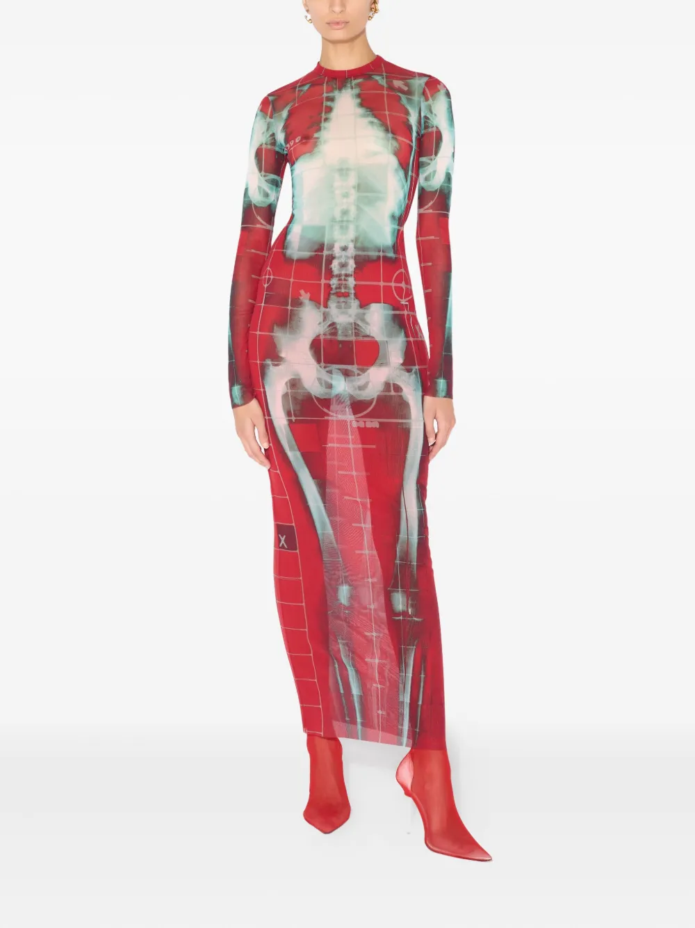 Jean Paul Gaultier Squeletor mesh maxi-jurk - Rood