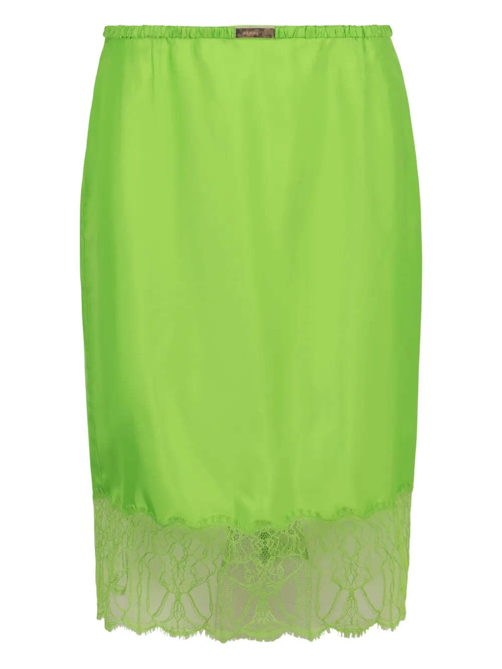 Gucci Satin Skirt With Back Slit And Lace Hem In Green